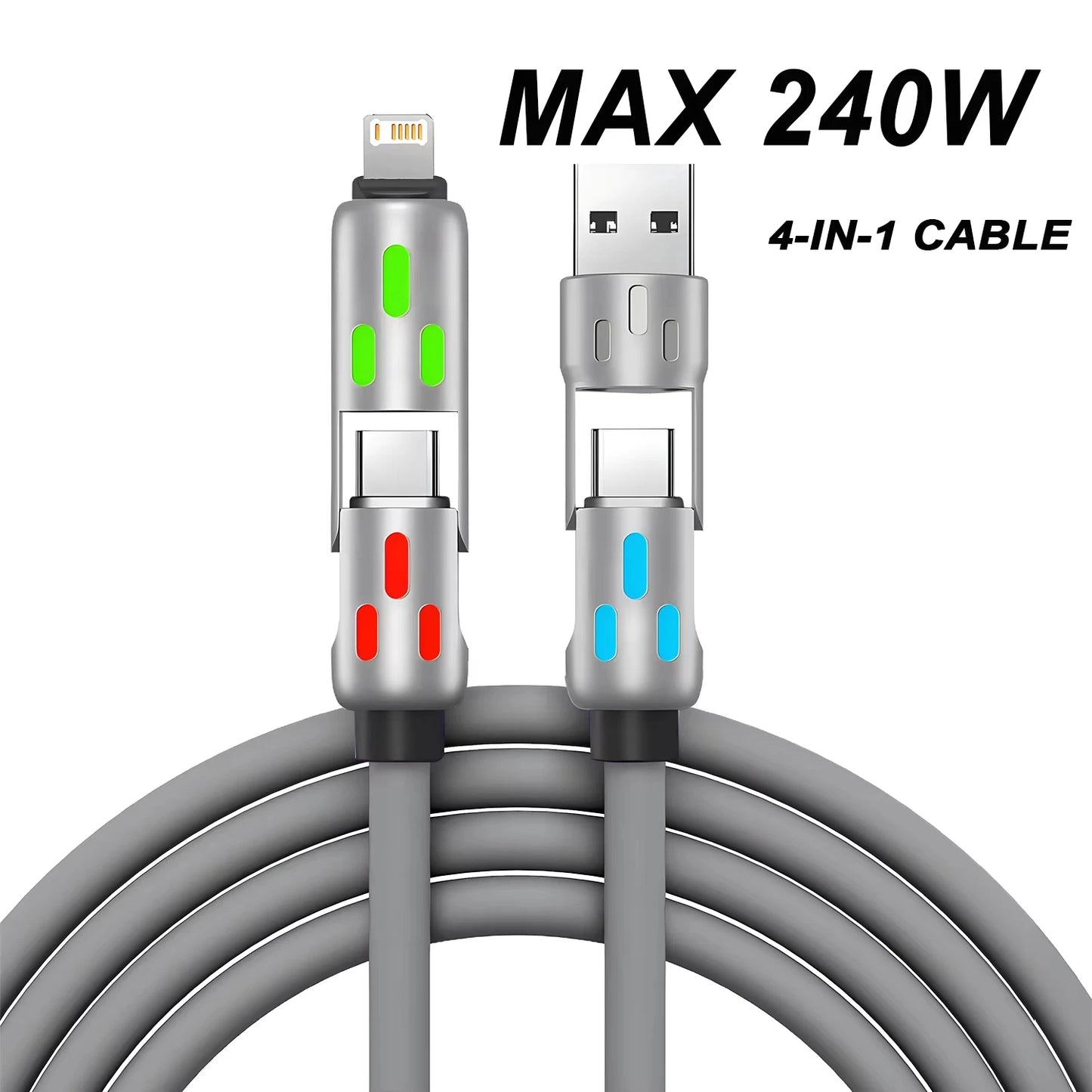 4-in-1 Rotating Elbow Charger Cable | USB to Type-C | 1.2m Silicone 240W Fast Charging & Data Transfer