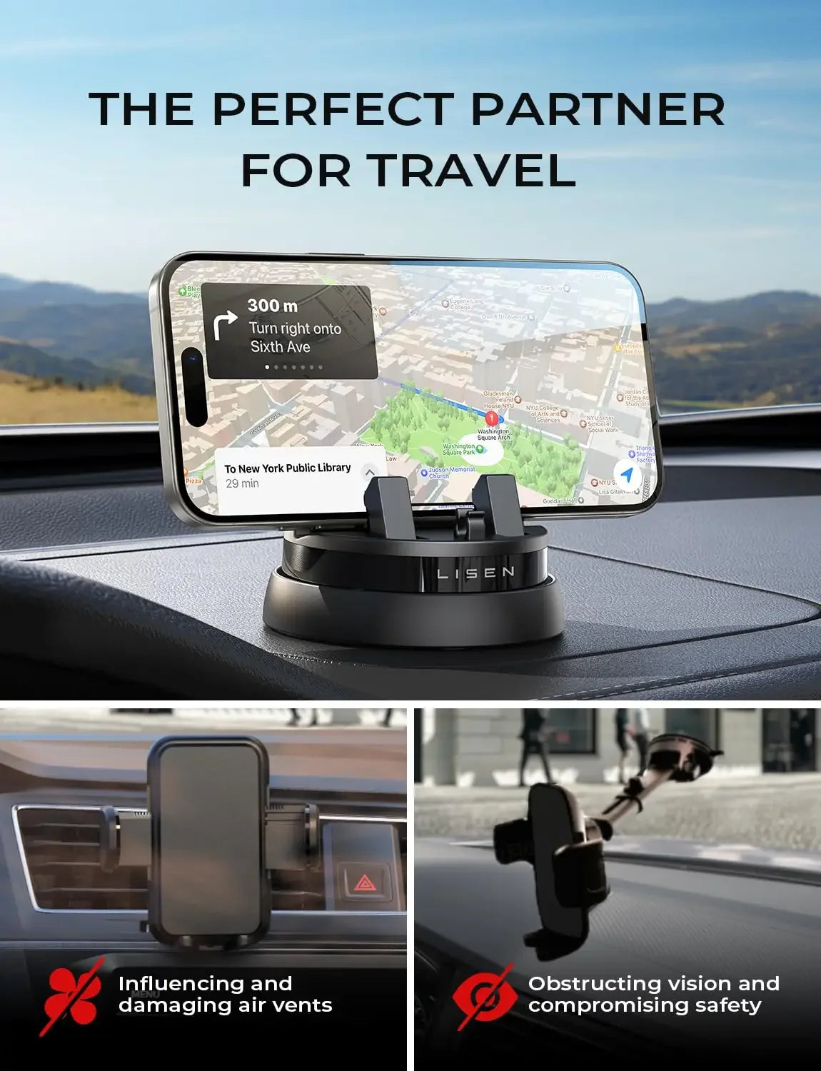 Rotatable Dashboard Car Phone Holder | Hands-Free Universal Mount for iPhone & Samsung"